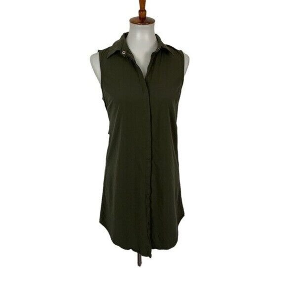 Romeo Juliet Couture Green Sleeveless Button Down Shirt Tunic Open Back Small - Picture 1 of 6